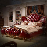 欧式实木雕刻双人床美式古典卧室真皮婚床北欧宜家法式奢华别墅床