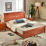 实木床橡木床双人床高箱床现代简约套房家具木床1.8米1.5米1.2米