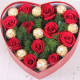 北京鲜花店同城速递 11朵红玫瑰9颗正品费列罗巧克力礼盒装