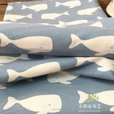 小熙家 格子布料全棉面料床单被套床品布料 幅宽2.35米 鲸鱼