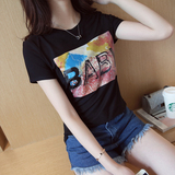 权志龙BABY同款体恤2016夏装新款女装 韩版宽松印花字母短袖T恤女