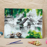 远东数字油画diy 客厅风景水墨中国风大幅手绘填色画  梦里水乡