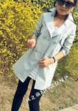 秋之雨2016春夏新款风衣韩版修身双排扣中长款七分袖薄款女装外套