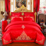 婚庆四件套大红刺绣床品全棉结婚四六件套纯棉床上用品床单被套