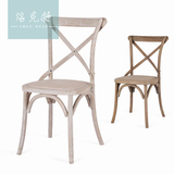 欧式餐椅实木椅子做旧简约现代背叉椅咖啡厅椅子复古餐厅休闲单椅