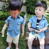 0-1-2-3岁男童牛仔衬衫夏季童装小童宝宝衬衣短袖韩版婴儿外套潮