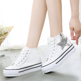 内增高韩版潮女高帮学生白色帆布鞋透气厚底拉链休闲小白板鞋球鞋