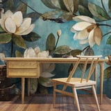 欧式怀旧复古客厅卧室沙发电视背景墙布壁纸玄关手绘花卉大型壁画