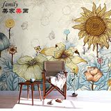 美式田园客厅3d电视背景墙纸卧室欧式手绘向日葵植物花卉壁纸壁画