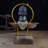 倒流香炉陶瓷佛像摆件 风化木紫砂如来观音地藏王菩萨弥勒佛达摩