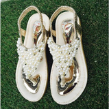 凉鞋夏季女2016波西米亚韩版学生鞋沙滩鞋夹趾平跟平底珍珠休闲鞋