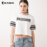 卡玛KAMA 2016夏季新款女装圆领T恤字母印花短款短袖衫 7216590