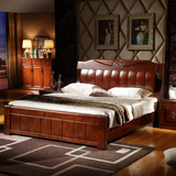 高档实木床中式全橡木加厚床1.5 1.8米双人床 气动储物高箱床包邮