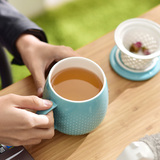 简约创意陶瓷杯马克杯咖啡杯过滤带盖泡茶水杯花茶杯子红茶杯包邮