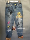专柜正品LALABOBO虎头豹纹修身牛仔裤 L71D-WSNC96 两色入