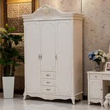 欧式衣柜实木雕花新古典卧室3门组装储物柜法式烤漆白色板式衣橱