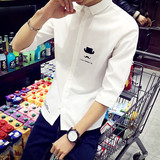夏季男士短袖衬衣青年韩版简约免烫商务修身白衬衫男7七分袖衬衫