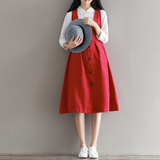 2016韩版秋装新品纯色宽松背带裙时尚大码灯芯绒中长款背带连衣裙