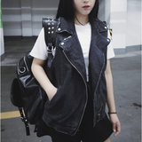 夏季女装韩版宽松无袖复古机车牛仔薄款黑白短款拉链马甲背心外套