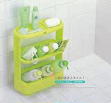 日本进口洗浴用品摆放架 三层卫浴收纳架 沥水皂盒置地式储物架子