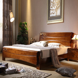 现代简约新中式婚床1.5m单人实木床 1.8米双人床高箱储物床胡桃色