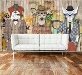 个性时尚动物头人物壁纸餐厅服装店咖啡店背景墙纸狗雪茄大型壁画