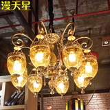 漫咖啡厅大吊灯金色铁艺水晶吊灯8头西餐厅个性吊灯酒吧工程灯具