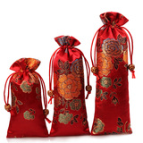 复古中国风珠宝袋锦囊小布袋束口抽绳首饰包装袋锦袋红色牡丹批发