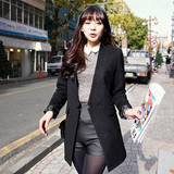 韩国代购秋冬新款韩版修身中长款毛呢外套黑色羊绒西装领女装清仓