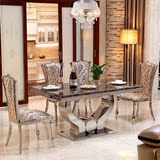 欧梵尼家具餐厅金属简约现代时尚 大理石长方形不锈钢6人组装餐桌