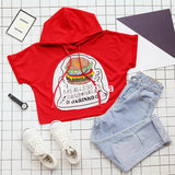 RENA2016夏季新款 汉堡少女原宿风宽松短袖 红色短款连帽t恤上衣