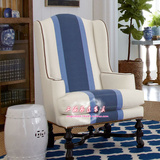 美式乡村布艺复古单人沙发欧式老虎椅法式新古典高背实木沙发
