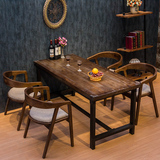 餐桌椅组合6人 美式铁艺餐桌椅餐台吃饭桌 简约现代实木餐桌餐椅
