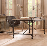欧美式乡村复古书桌铁艺实木书桌会议桌餐桌带轮工作桌多功能桌