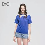 EnC衣恋旗下女装精致领口设计网纱拼接T恤EHKT42321C原价1480