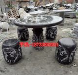 石桌石凳石头圆桌仿古青石桌子户外浮雕天然大理石公园庭院石桌