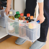 日本进口塑料收纳箱厨房食物整理箱抽屉透明橱柜储物箱带滑轮大号
