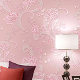 韩式无纺布墙纸3D立体客厅背景墙壁纸粉紫色卧室婚房温馨田园大花