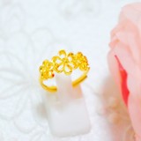三朵金花镀黄金24K戒指女士越南沙金新娘结婚仿真金首饰礼品 礼物