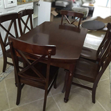 美式乡村餐桌橡木可伸缩实木餐桌椅组合圆形饭桌复古小户型餐桌