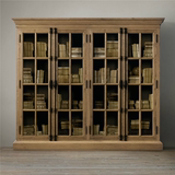 美式实木组合书柜书架大型展示柜餐边柜复古做旧带门储物柜可定制