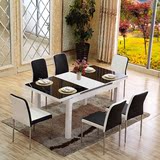 简约现代钢化玻璃长方形餐桌小户型伸缩电磁炉餐桌椅组合6人家用
