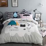 北欧简约纯棉四件套卡通全棉床笠式床单被套1.5米1.8m床上用品