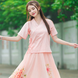 2016夏装中国风古装改良汉服民国学生装韩服装交领棉麻短袖上衣女