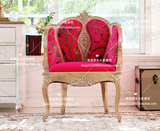 直销美式乡村创意实木单人沙发椅雕花法式高档印花布艺沙发老虎椅
