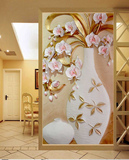 浮雕花卉花瓶3d立体玄关壁画客厅走廊过道墙纸隔断屏风壁纸