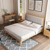 北欧实木床 水曲柳原木双人床 1.8米简约现代真皮床 小户型皮艺床