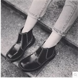 韩国ulzzang2015秋季新款原宿白马克线缝制套脚马丁短靴祼靴 女