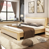 现代北欧全实木床简约软包真皮床1.8米双人床白蜡木卧室床成人床