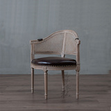 法式乡村复古个性设计藤面橡木做旧实木单人椅扶手椅老虎椅